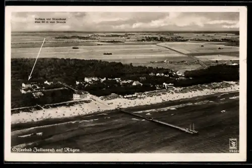 AK Juliusruh auf Rügen, Gesamtansicht mit Kurhaus u. Strandhotel, Seebrücke, Fernblick