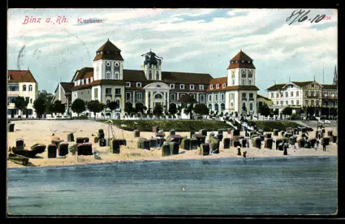 AK Binz a. Rh., Kurhaus, Strand mit Strandkörben