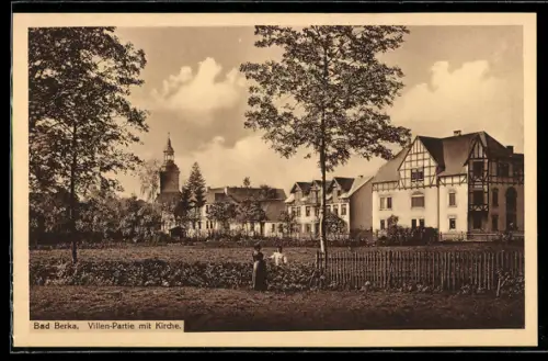 AK Bad Berka, Villen-Partie mit Kirche