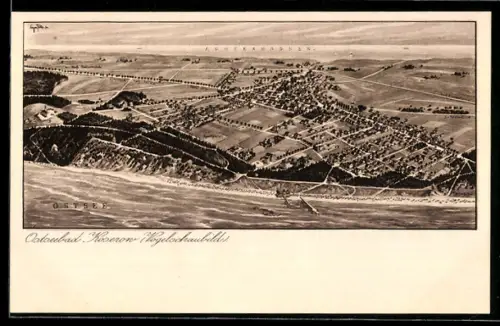 AK Koserow, Vogelschauansicht mit Ostsee und Achterwasser