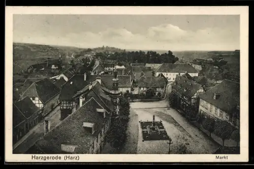 AK Harzgerode /Harz, Markt mit Denkmal