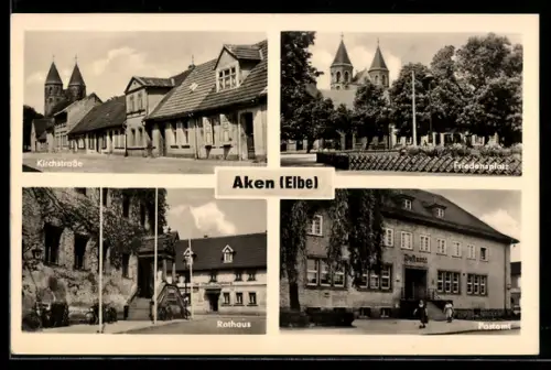 AK Aken, Kirchstrasse, Friedensplatz, Rathaus, Postamt