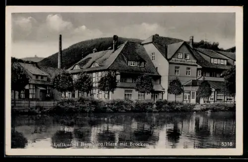 AK Ilsenburg /Harz, Ortspartie mit Brocken in der Ferne