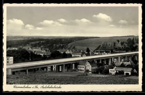 AK Crimmitschau, Reichsautobahnbrücke und Ortschaftansicht