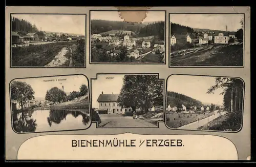 AK Bienenmühle, Gasthof, Teichpartie am Gasthof, Ortspartien