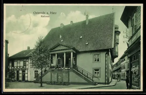 AK Osterode a. Harz, Rathaus mit Tengelmann-Geschäft und Strasse