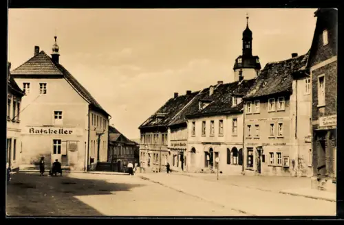 AK Mansfeld / Südharz, Rathausplatz mit Ratskeller