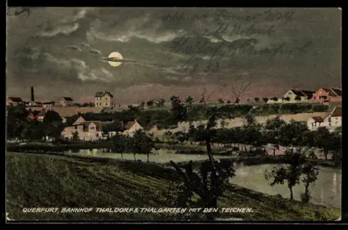 AK Querfurt, Bahnhof Thaldorf & Thalgarten mit den Teichen