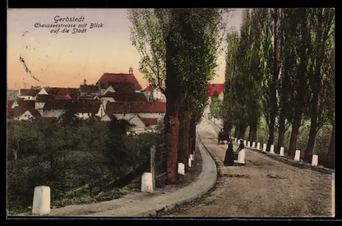 AK Gerbstedt, Chaussée-Strasse mit Blick auf die Stadt