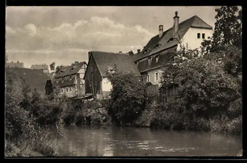 AK Döbeln, Flusspartie an der Mulde mit Wohnhäusern