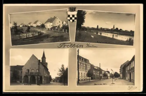 AK Trebbin, Berliner Strasse, Siedg. Freie Scholle, Rathaus