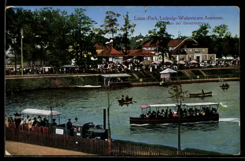 AK Leipzig-Wahren, Luna-Park, Kleinbahn mit Blick nach der Gondelstation
