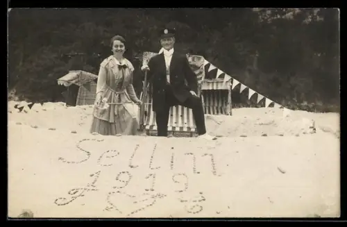 AK Sellin, Paar am Strand 1919