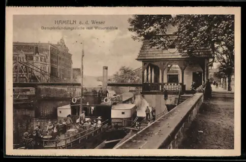 AK Hameln /Weser, Dampferanleger mit Wesermühle