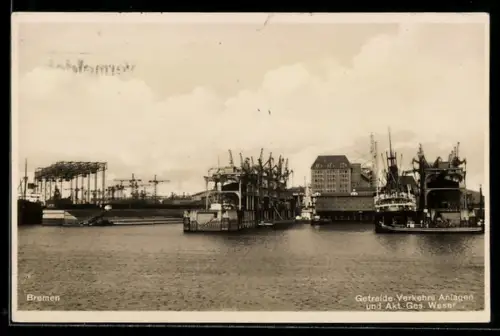 AK Bremen, Getreide-Verkehrs-Anlagen und Akt.-Ges. Weser, Dampfer in der Werft
