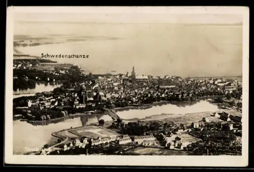 AK Stralsund, Totalansicht mit Schwedenschanze, Fliegeraufnahme
