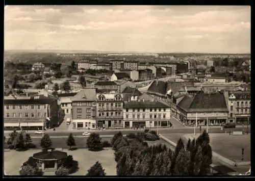 AK Eberswalde, Totalansicht mit Pavillon-Anlage u. Geschäftsstrasse aus der Vogelschau