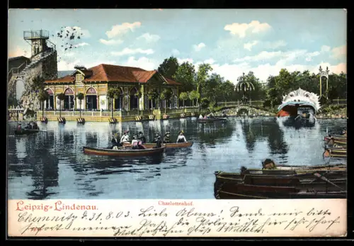 AK Leipzig-Lindenau, Restaurant Charlottenhof mit Boots-Verleih