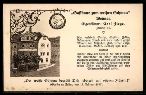 AK Weimar, Gasthaus zum weissen Schwan, Infotext