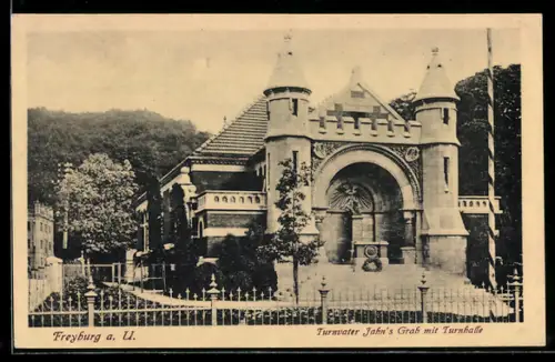 AK Freyburg a. U., Turnvater Jahns Grab mit Turnhalle