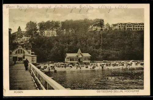 AK Sellin /Rügen, Ostseebad, Hochufer mit Brücke