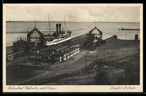 AK Sassnitz auf Rügen, Ostseebad, Trajekt-Anlagen