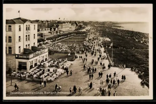 AK Warnemünde, Bismarck-Promenade mit Café Strand-Diele