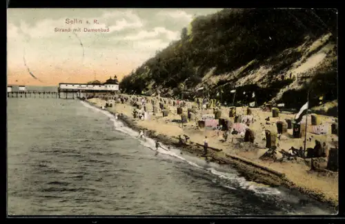 AK Sellin a. R., Strand mit Damenbad