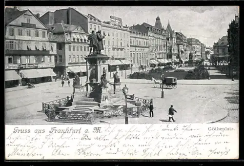 AK Frankfurt, Götheplatz mit Denkmal