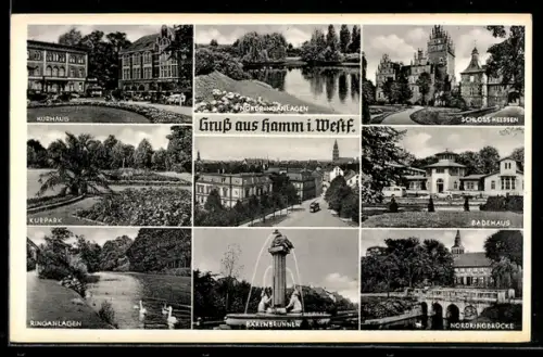 AK Hamm i. Westf., Kurhaus, Kurpark, Nordringanlagen