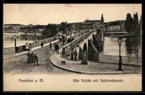 AK Frankfurt a. M., Alte Brücke mit Sachsenhausen