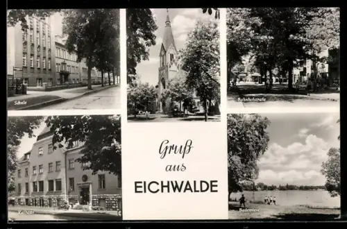 AK Eichwalde, Rathaus, Kirche, Bahnhofstrasse