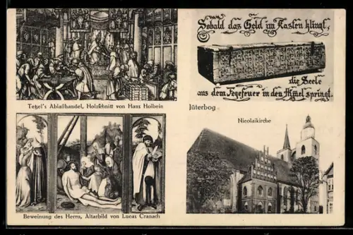 AK Jüterbog, Nicolaikirche, Tetzels Ablasshandel, Altarbild Beweinung des Herrn