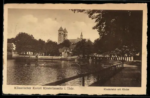 AK Klosterlausnitz i. Thür., Klosterteich mit Kirche