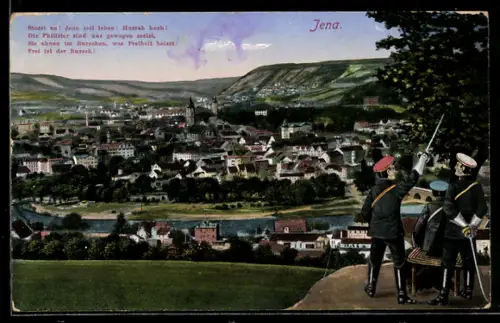 AK Jena, Panorama mit Stadtansicht und Soldaten in Uniform