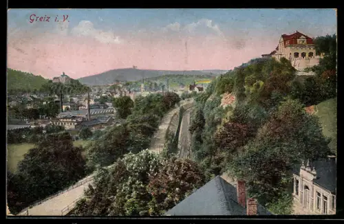 AK Greiz, Panorama aus der Vogelschau