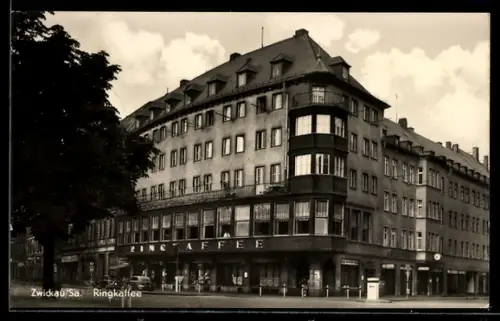 AK Zwickau /Sa., Ringcafe mit Strassenpartie