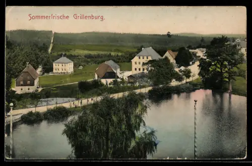 AK Grillenburg, Teich, Dorfansicht