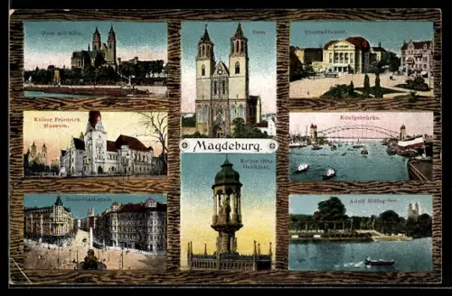 AK Magdeburg, Dom, Kaiser Friedrich Museum, Kaiser Otto Denkmal