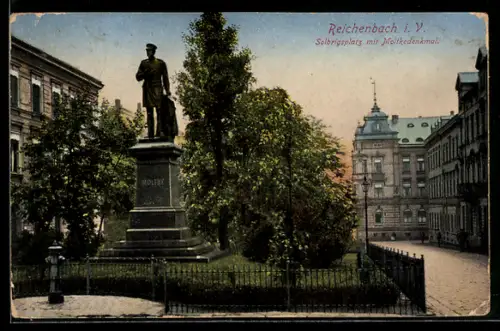 AK Reichenbach i. V., Solbrigsplatz, Moltkedenkmal