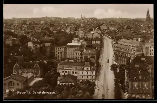 AK Plauen i. V., Bahnhofstrasse aus der Vogelschau