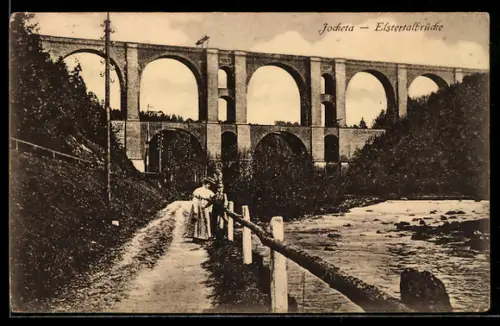AK Jocketa, Elstertalbrücke mit Uferpromenade