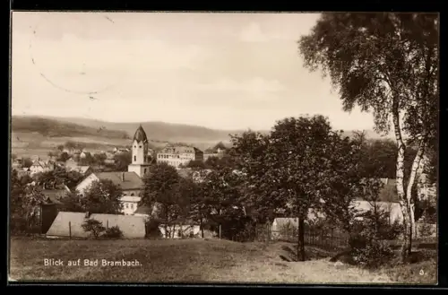 AK Bad Brambach, Blick auf Ort und Kirche