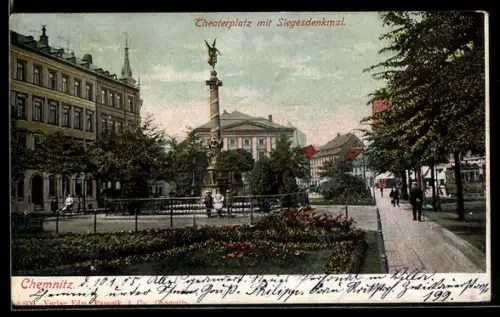 AK Chemnitz, Theaterplatz, Siegesdenkmal