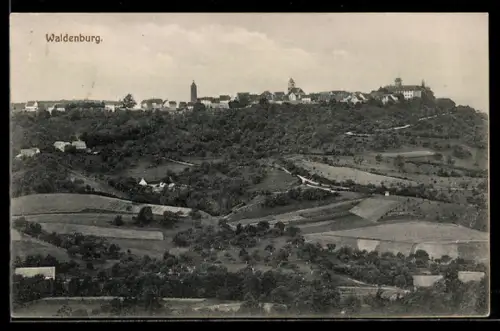 AK Waldenburg, Panoramaansicht der Stadt mit Feldern aus der Vogelschau