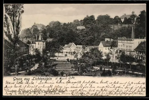 AK Lichtenstein, Ortsansicht mit Park und umliegenden Gebäuden