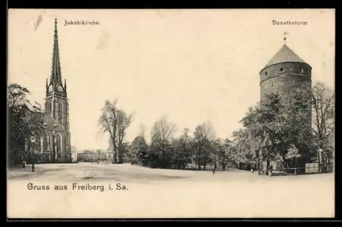 AK Freiberg i. Sa., Jakobikirche, Donathturm, Panorama