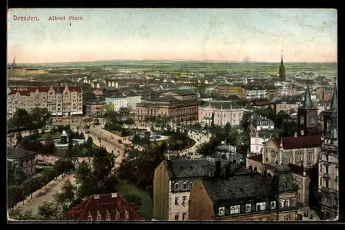 AK Dresden-Neustadt, Albert Platz und Stadtansicht aus der Vogelschau