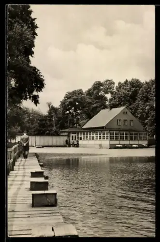 AK Müllrose, Strandbad, Steg, Badehaus