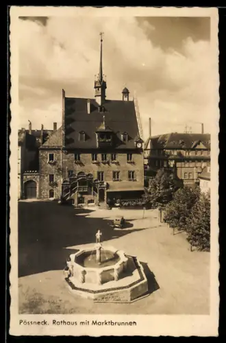 AK Pössneck, Rathaus mit Marktbrunnen